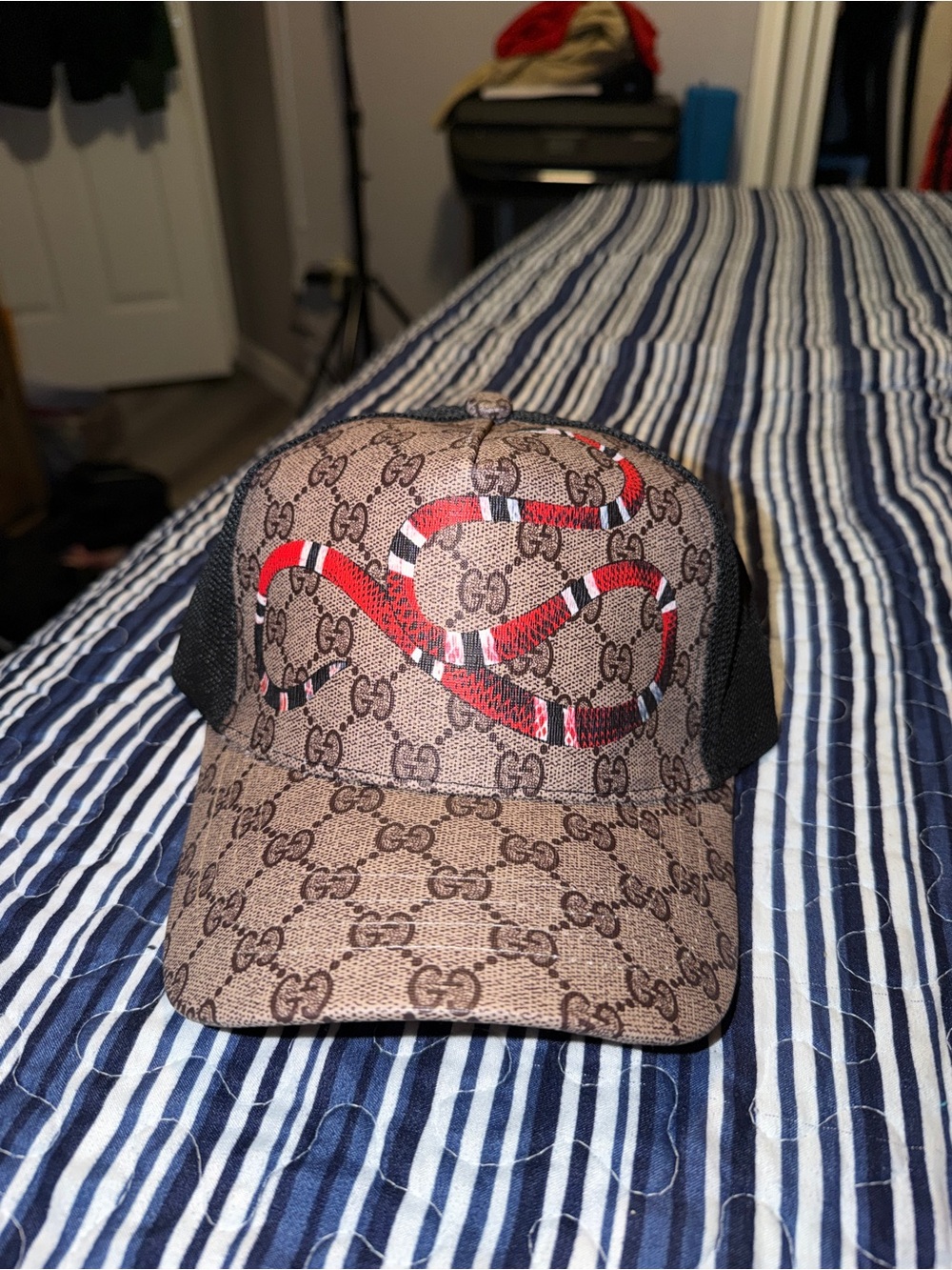 Brown GG Supreme Cap with Red Snake Motif